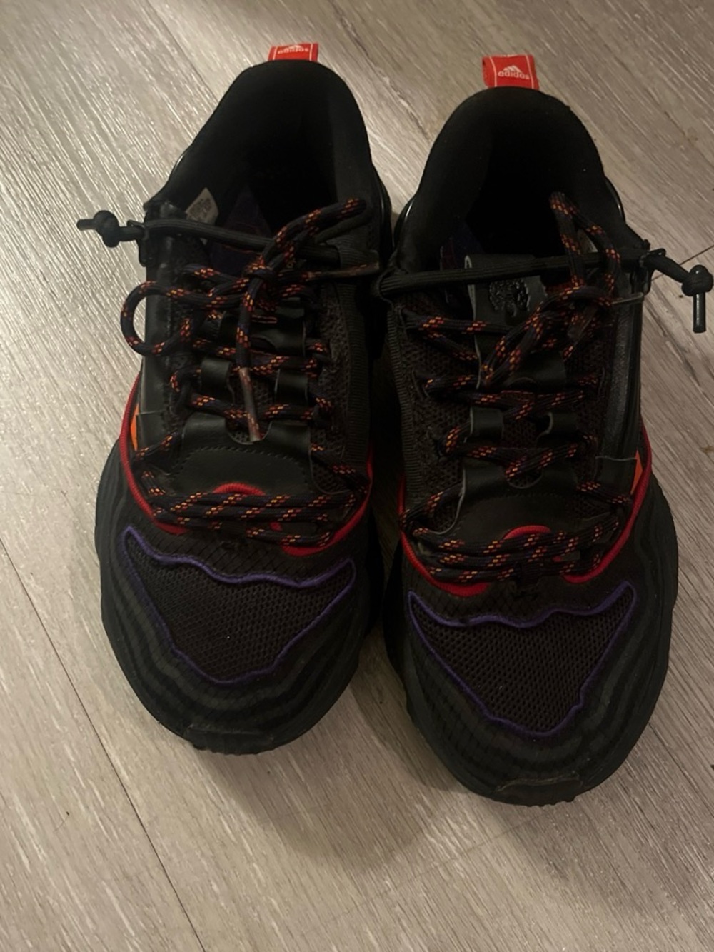 adidas Men’s Black Sneakers with Red and Purple Accents